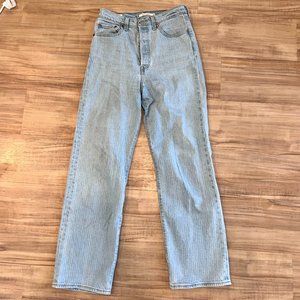 Levi's Ribcage Straight Light Wash Jeans with Vertical Pinstripes